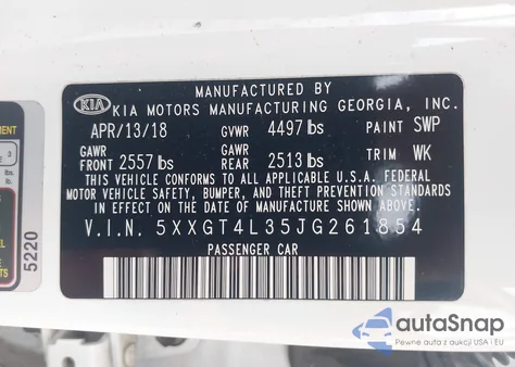 2018 Kia Optima Lx from USA, damaged, VIN 5XXGT4L35JG261854